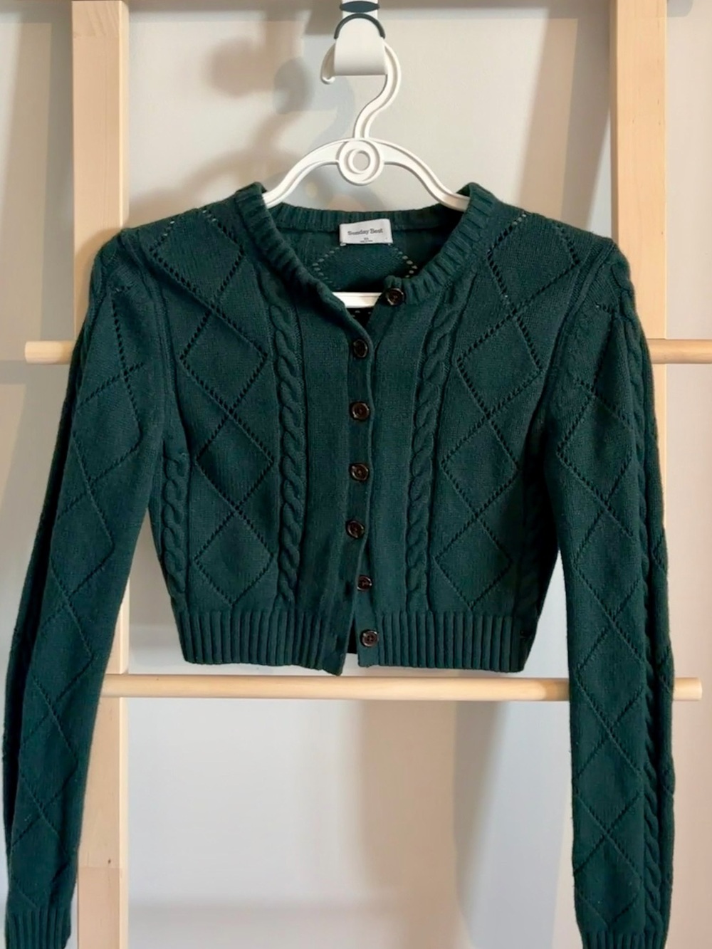 Sunday Best Forest Green Cropped Cable Cardigan